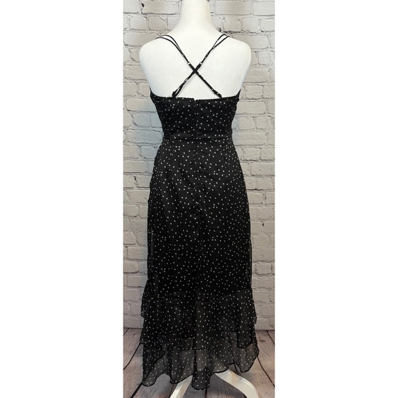 Mi Ami Polka Dot Wrap Dress Ruffle Hem Spaghetti Strap Black S - Picture 2 of 4